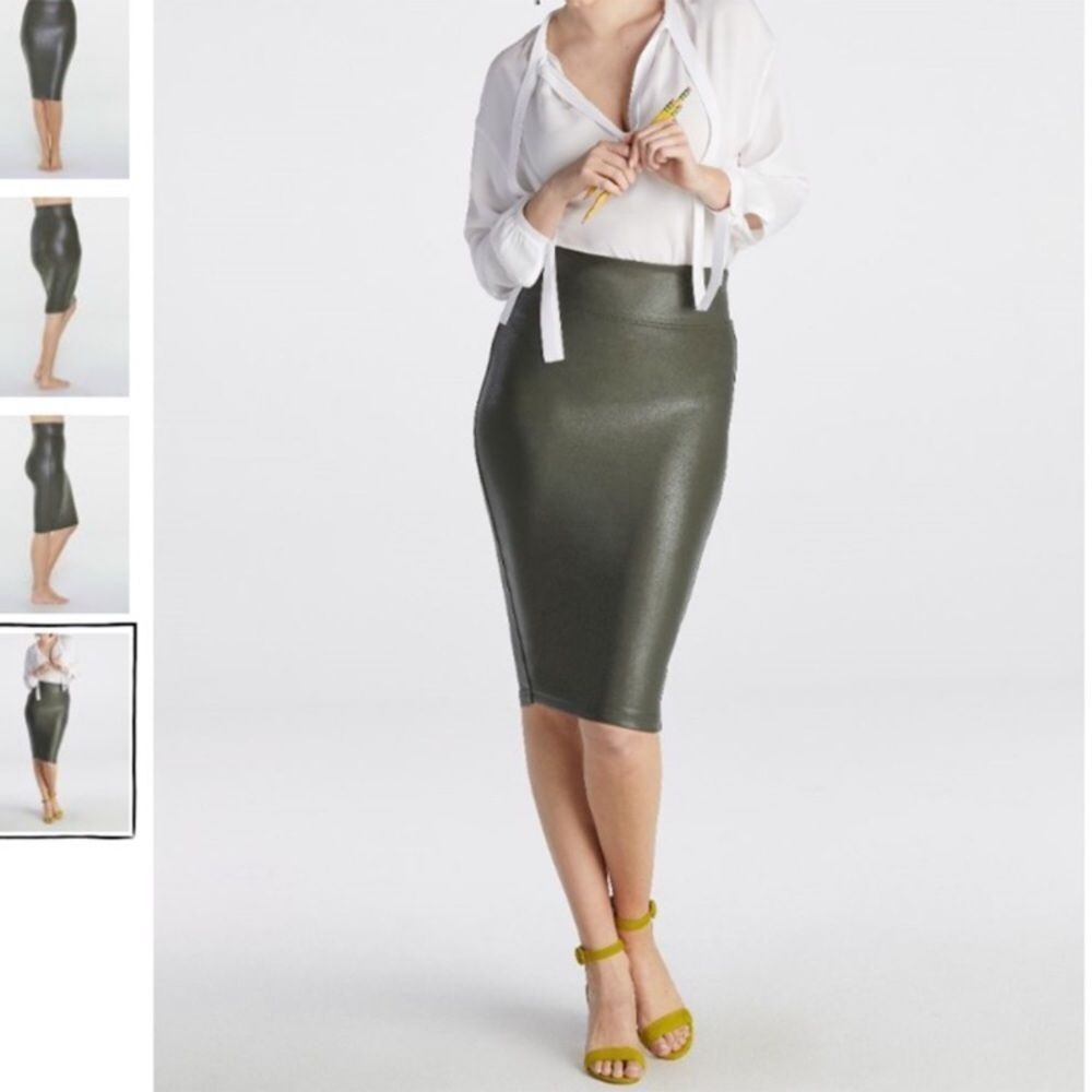 Spanx Faux Leather Pencil Skirt Rich Olive